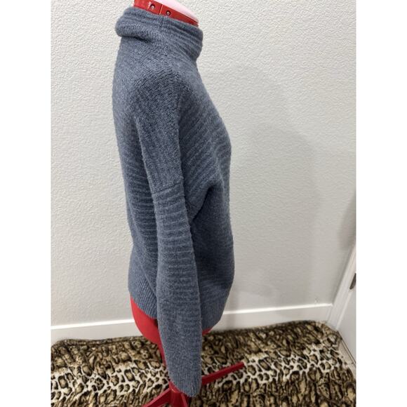 Blue Funnel Neck Ribbed Knit Sweater Pullover Cozy Oversized Comfy - Picture 3 of 7